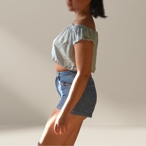 Kendall & Kylie Light Blue Off-Shoulder Crop Top